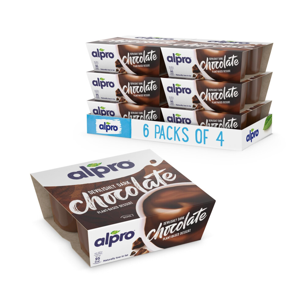 Alpro Chocolate, Plant-Based & Soya Dessert Alternative, Vegan & Dairy Free, 4X125g (Pack Of 6) Dark