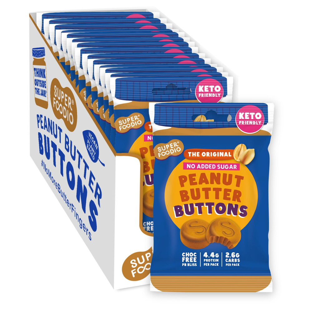 Superfoodio Peanut Butter Buttons | No Added Sugar Original Flavour (Keto Friendly) | Low Carb Snack & Vegan | All-Natural | Protein | Keto Snack (20G
