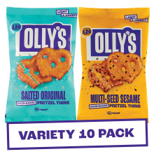 Olly's Pretzel Thins, Variety Pack, 35g (Pack of 10), Handy Snack Pouches, Healthy Plant-Based Vegan Snacks for Dipping, Low Calorie Snacks, Low Fat,