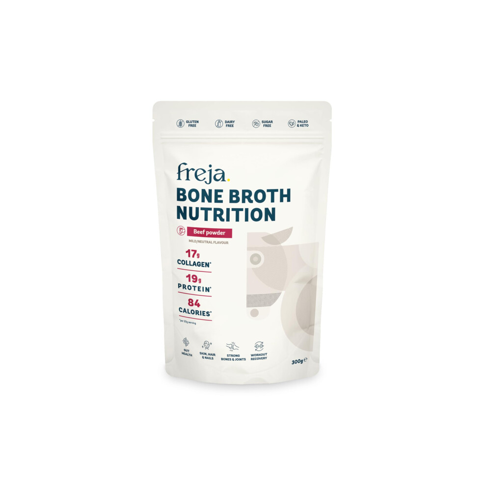 Freja Bone Broth Powder | 100% Natural Collagen & Protein Powder | Pure Beef, Grass-Fed | Amino Acids & Minerals | Nutrition For Healthy Gut, Skin, Hair &