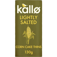 Kallo Organic Corn Cake Thins, Wholegrain Lightly Salted Slices, Low Fat Healthy Snacks, Vegan Friendly, Gluten Free & Sugar Free with No Artificial