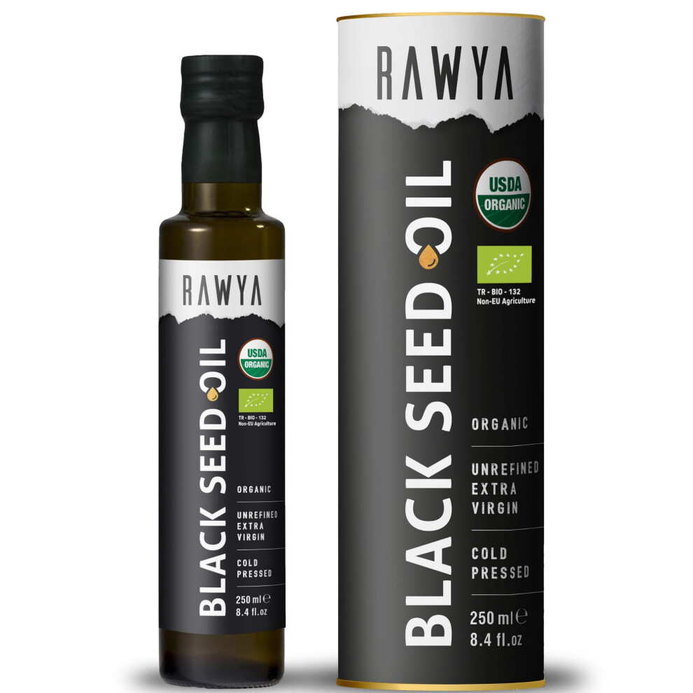 Rawya Black Seed Oil, Organic, 250 Ml, Cold Pressed, No Additives, No Preservatives, In Glass Bottle, Nigella Sativa, Cumin Seed Oil, Kalonji,