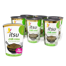 itsu Chilli Miso Flavour Rice Noodles | Instant Noodle Cups | Pack of 6 | Authentic Japanese Flavour | Vegan & Gluten-Free | Low-Calorie,
