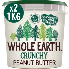 Whole Earth Crunchy Peanut Butter 2 x 1kg, Original Nut Spread Made with All Natural Ingredients, No Added Sugar, Gluten Free, Vegetarian & Vegan
