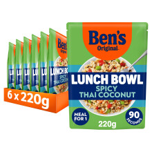 Ben's Original Lunch Bowl Spicy Thai Coconut Grains and Rice Pouch, Bulk Multipack 6 x 220g