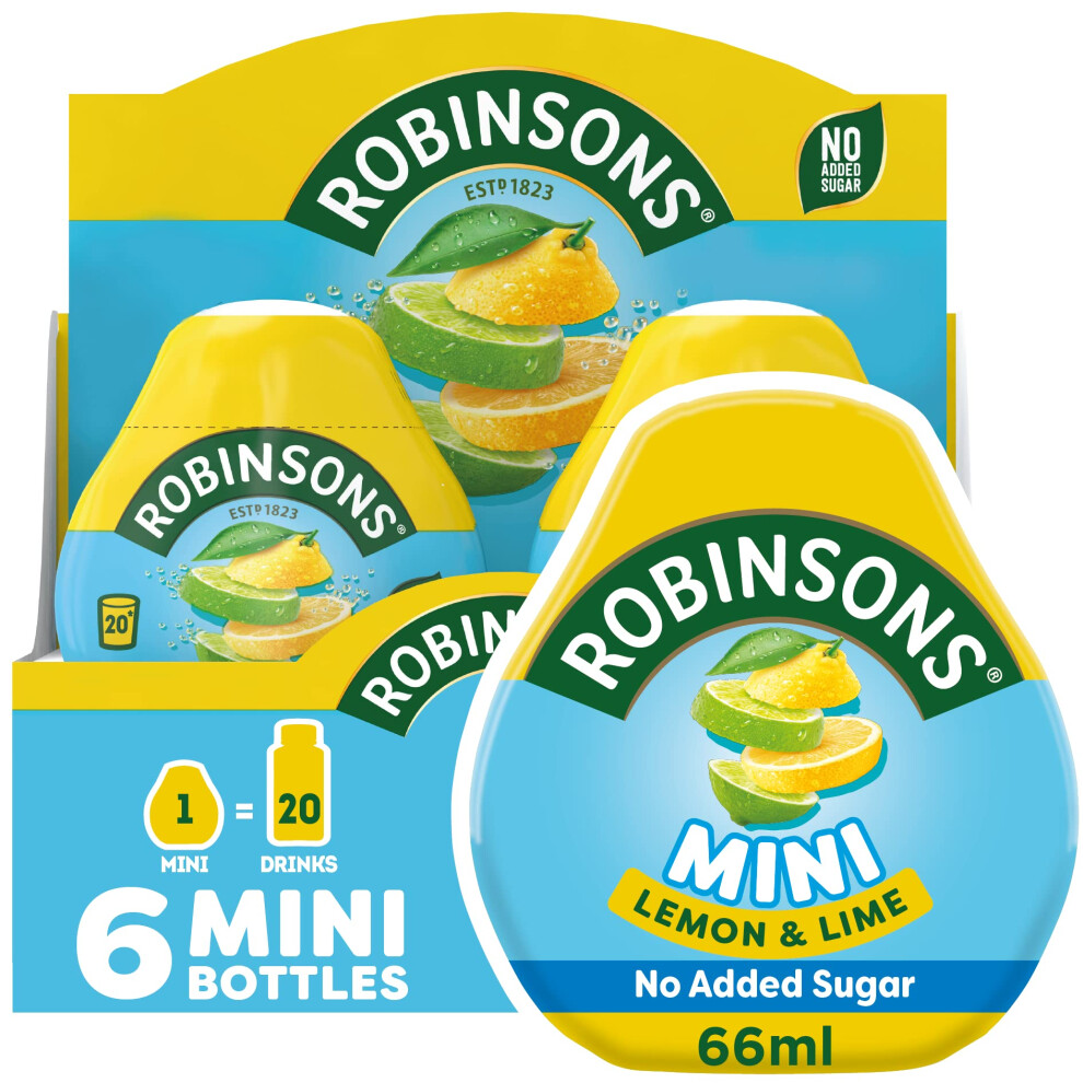 Robinsons Mini - No Added Sugar - Low Calorie - Lemon And Lime - Makes 20 Drinks Per Pack, 6 X 66 Ml Packs
