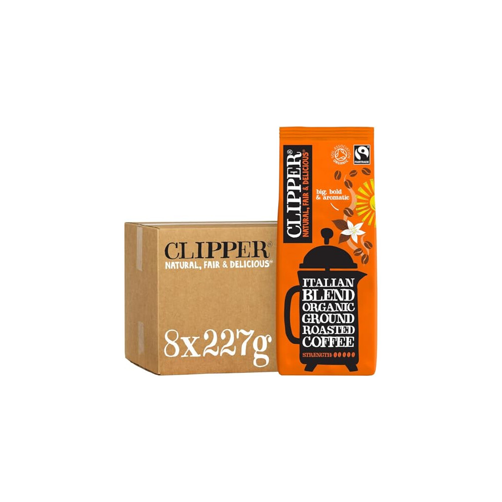 Clipper Organic Italian Style Ground Coffee | 8X227g Fairtrade Arabica | Bulk Buy Strong Roast For Catering | Gourmet Sustainable Ethically Sourced Dark
