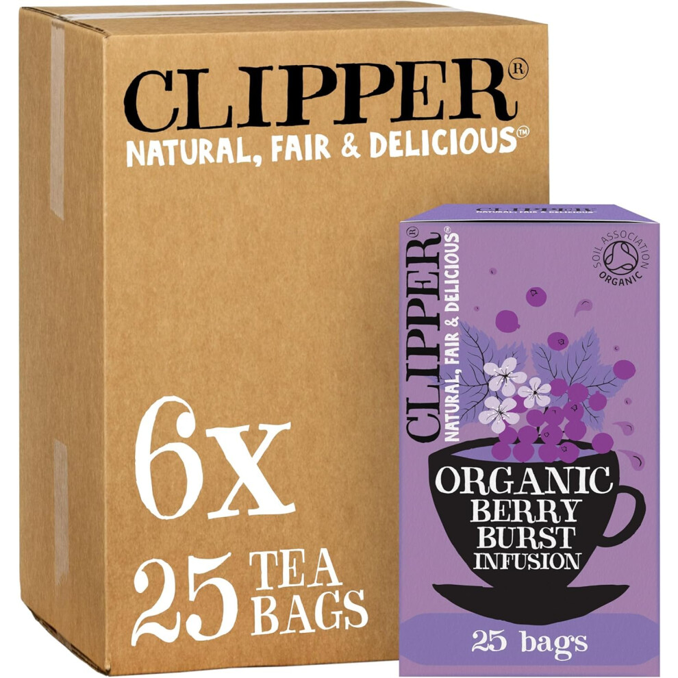 Clipper Organic Berry Burst Tea Bags | 150 Infusion Blackcurrant & Mix Fruit Teabag Sachets (6X Boxes Of 25) | Bulk Buy, Home & Catering |