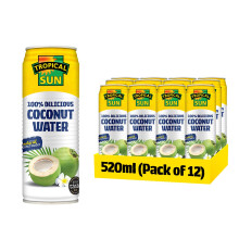 Tropical Sun 100% Delicious Coconut Water for Instant Refreshment ? 520 millilitres (Pack of 12) ? Free from Artificial additives