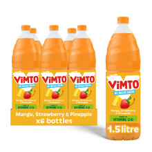 Vimto Original Mango, Strawberry & Pineapple Real Fruit Squash, 1.5L pack of 6