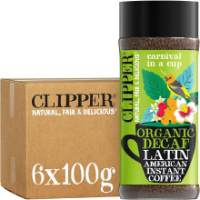 Clipper Latin American Organic Instant Decaf Coffee | 6 x 100g Jars | Bulk Buy Gourmet Decaffeinated Instant Coffee | Sustainable Fairtrade Arabica by