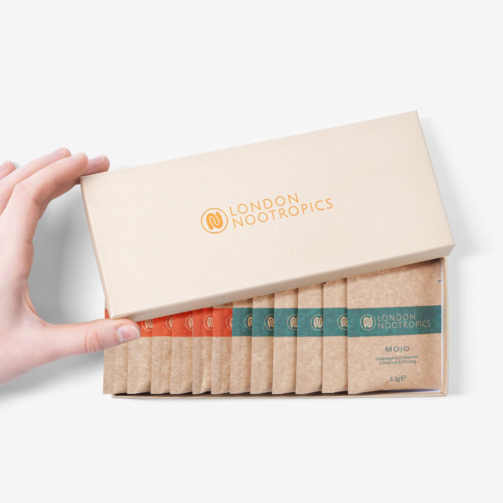 London Nootropics - Mushroom Coffee Box - Flow & Mojo Adaptogenic Mushroom Coffee - 12 Sachets