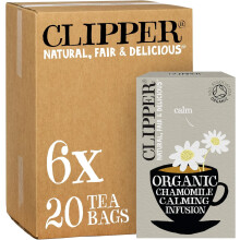 Clipper Organic Chamomile Tea Bags | 120 Infusion Teabag Sachets (6 x Boxes of 20) | Bulk Buy for Home & Catering | Caffeine-Free Herbal Tea Bags |