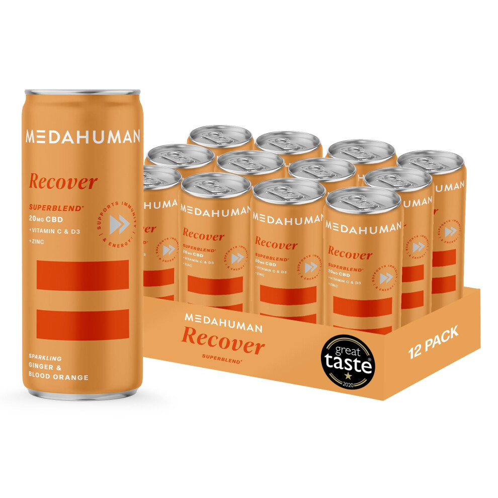 Medahuman Orange Cbd Drink (20Mg), Recover, Blood & Ginger, With Turmeric, Zinc, Vitamin C & D3, Low Calorie, Immune System Booster, Adaptogens & Cbd