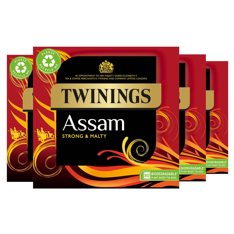 Twinings Assam Tea | Strong, Bold & Malty Tea | Refreshing & Invigorating Indian Tea Blend | Multipack Bulk Buy, 320 (4 X 80) Biodegradable Tea Black