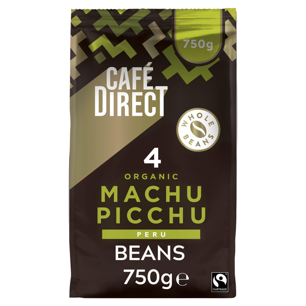 Cafe Direct Caf?Direct Machu Picchu Coffee Beans, Medium-Dark Roast, Organic And Fairtrade, 100 Percent Arabica Coffee Beans, 750 G
