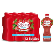 Ribena Strawberry Juice Drink No Added Sugar 500ml - Multipack of 12 | Real Fruit | Rich In Vitamin C | No Artificial Colours or Flavours | Fruity