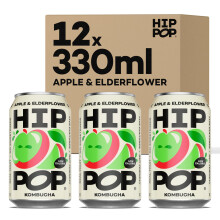 Hip Pop Kombucha, Apple & Elderflower, Low Calorie, 100% Natural, Vegan, Branding of Cans May Vary, 12 x 330 ml