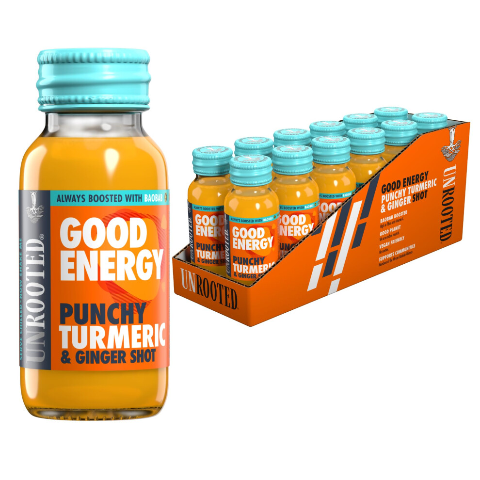 Unrooted Orange Punchy Turmeric Shots Multipack - Immune System And Natural Energy Booster - 12 X 60Ml Bottles - Turmeric, Ginger, Carrot & Baobab
