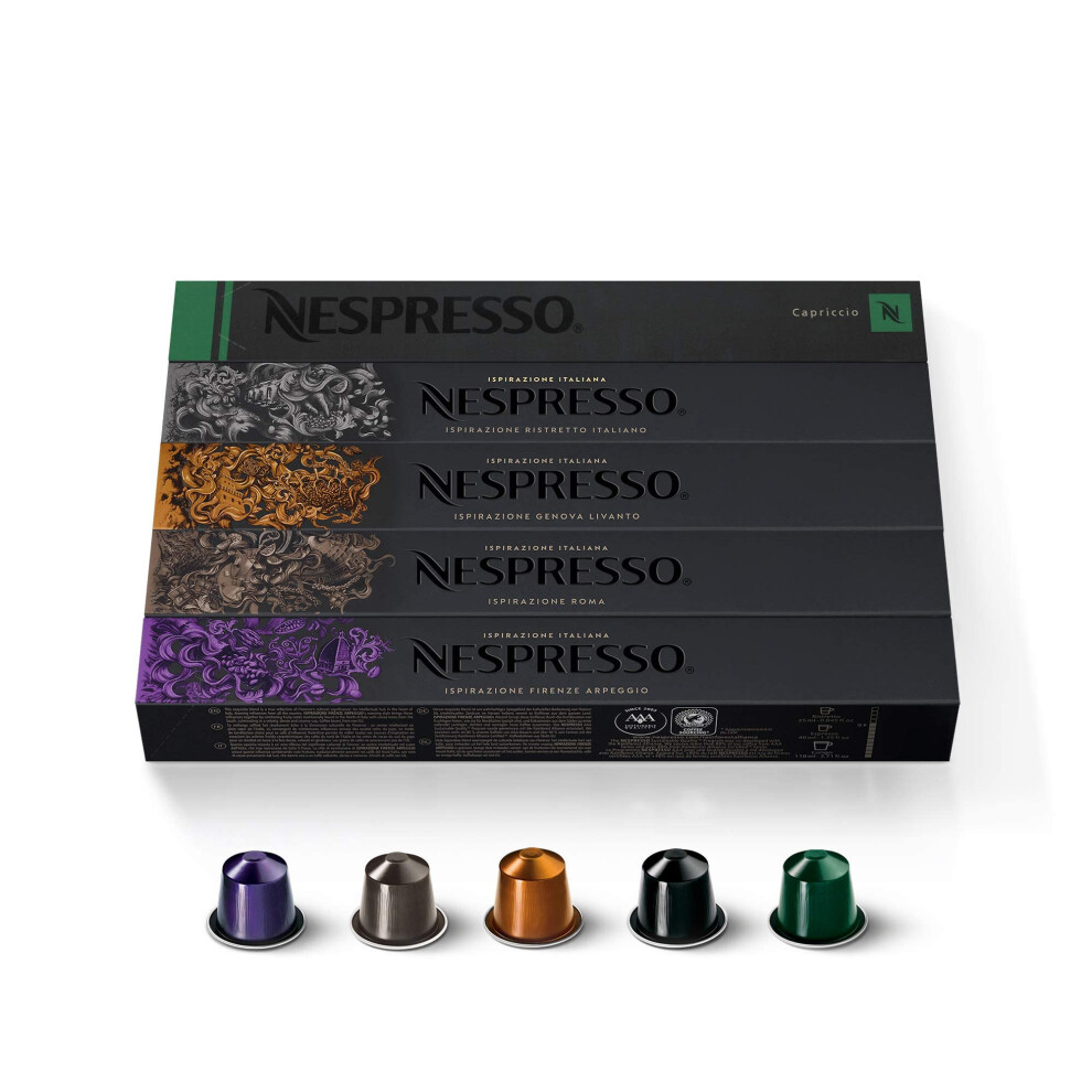 Nespresso Original Coffee Pods, 50 Mixed Pack - 10 Arpeggio, 10 Ristretto, 10 Capriccio, 10 Roma, 10 Livanto Capsules For Machines. Make