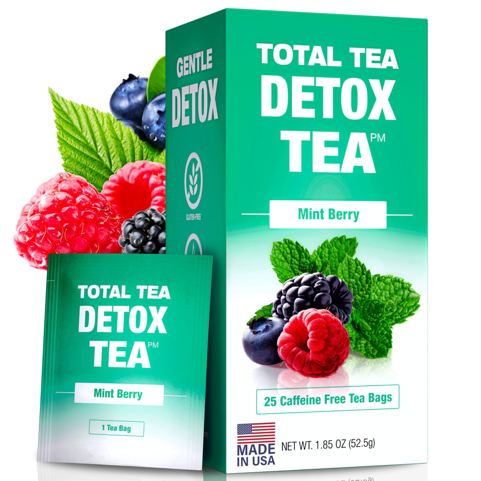 Total Tea Slimming Detox Tea Caffeine Free, Herbal Tea With Chamomile, Hibiscus Tea And Ginger Root For Colon Cleanse And Weight L0ss, Mint Tea (25
