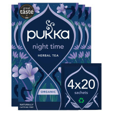 Pukka Herbs, Night Time Organic Herbal Sleep Tea Box, Chamomile, Lavender, Oat Flower, & Limeflower, Natural For Bedtime Relaxation, Caffeine Free, 4