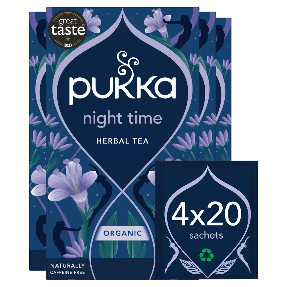 Pukka Herbs Night Time Organic Herbal Sleep Tea Box, Chamomile, Oat Flower, & Limeflower, Natural For Bedtime Relaxation, Caffeine Free, 4 Lavender
