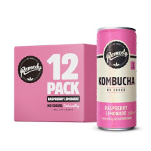 Remedy Kombucha Tea - Raspberry Lemonade - Sparkling Live Cultured Drink - Naturally Sugar Free Soft Drink - Prime Probiotic Drink for Gut Health - 12