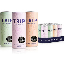 TRIP CBD Drink, Sparkling Mixed Pack Fizzy Drink, Low Calorie, Vegan, Stress & Anxiety Relief (Pack of 12 x 250ml)