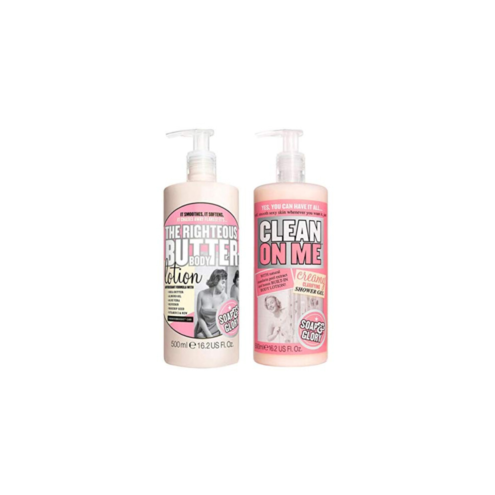 Soap & Glory Soap And Glory The Righteous Body Butter Lotion Bundled With Clean On Me Creamy Clarifying Shower Gel 500 Millilitre Hand Pumps