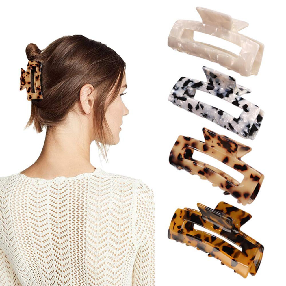 Hayhoi Brown/Light 4Pcs Hair Claw Clips, Celluloid French Butterfly Jaw, Tortoise Shell Grip Pin Teeth Clamp -Leopard Print Stylish Hair Accessories For Women