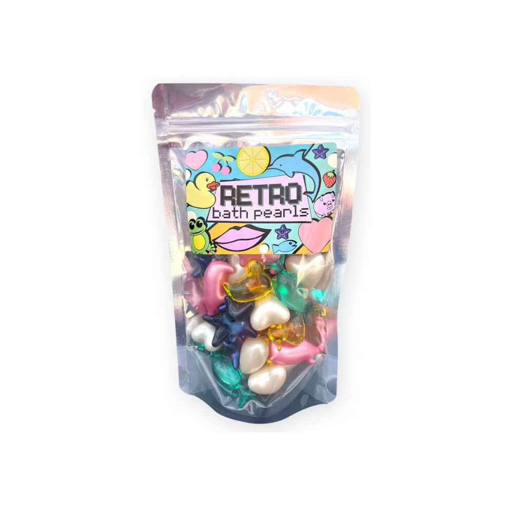 Bare Boutique Retro Bath Pearls Jumbo Pack. 30 Assorted Bath Pearls, Various Shapes And Scents. Animals, Hearts, Stars, Pearls. Ideal Stocking Filler, Quirky Gift,