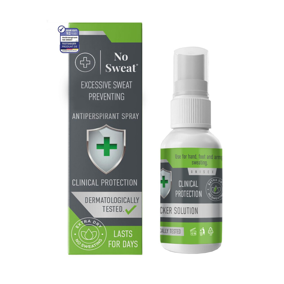 No Sweat Maximum Strength Clinical Antiperspirant Spray, Strong Deodorant For Excessive Sweating & Hyperhidrosis Treatment, Lasts Up To 7 Days-50 Ml