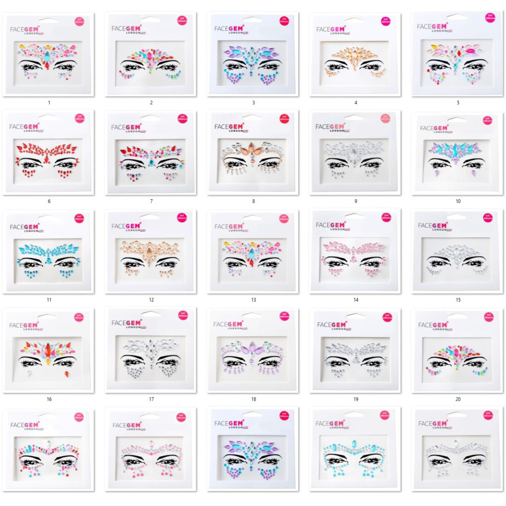 Facegem London 21 Pcs Face Gems Face Jewels Self- Adhesive Glitter Tattoo Sticker Festival Gems Rave Party Body Make Up B1zakmix-A