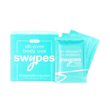Swypes | 15 Large Individually Wrapped 100% Biodegradable Dual Sided No Rinse Body Wipes for Face & Body | Vitamin-E Infused | For Sports Gym Wipes