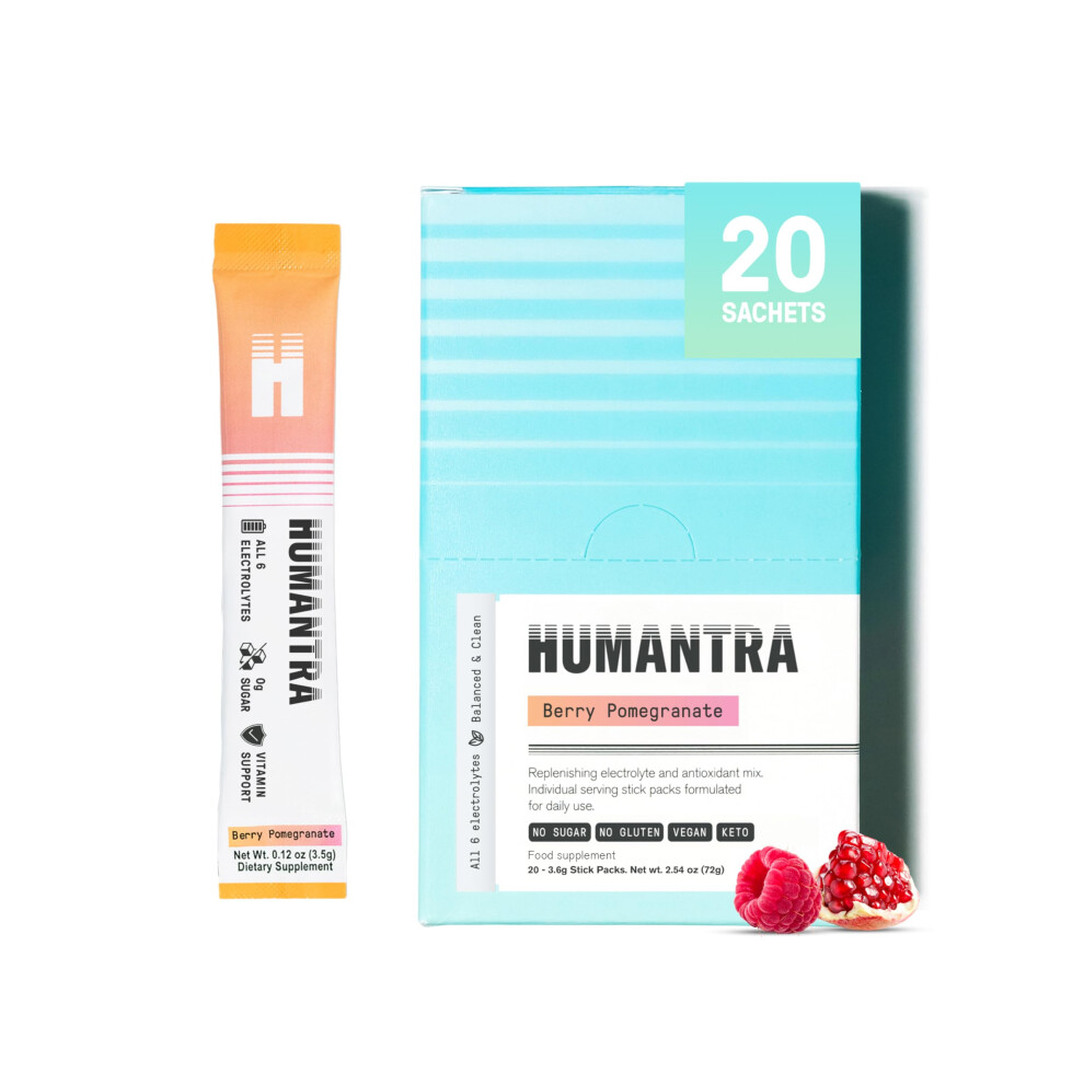 Humantra Hydration Packets | Zero Sugar Electrolyte Hydration Multiplier W/Essential Minerals & 6 Electrolytes | Electrolytes Powder (20 Count, Berry
