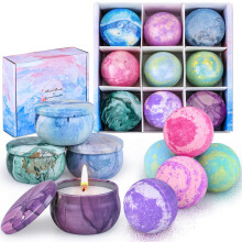 OFUN Bath Bombs & Scented Candles Gift Set, Large Bombs for Women Gifts, Spa Gift Idea for Girls, Friends, Kids Girlfriends Mum Mother's Day Birthday