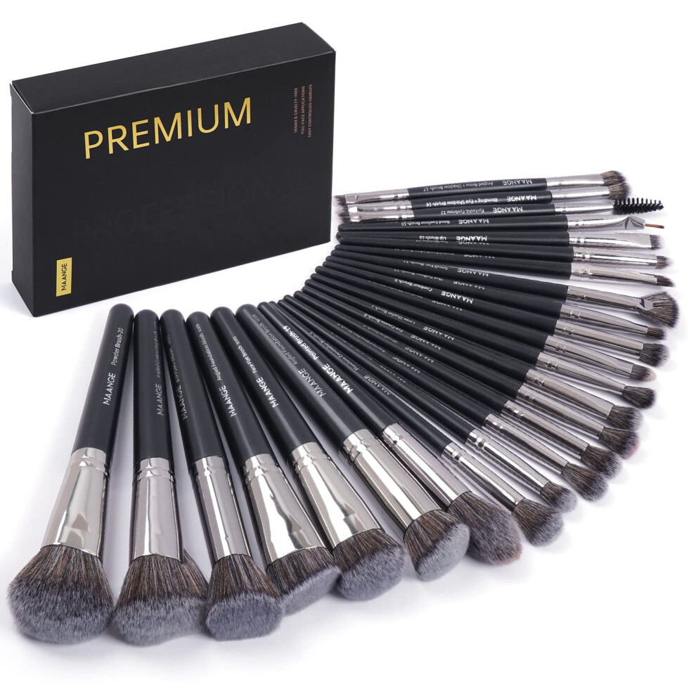 Maange Make Up Brush Set 25Pcs Professional Makeup Brushes Foundation Blush Angle Eyeliner Blending Concealers Eyeshadow Brush Premium Synthetic Makeup Brush