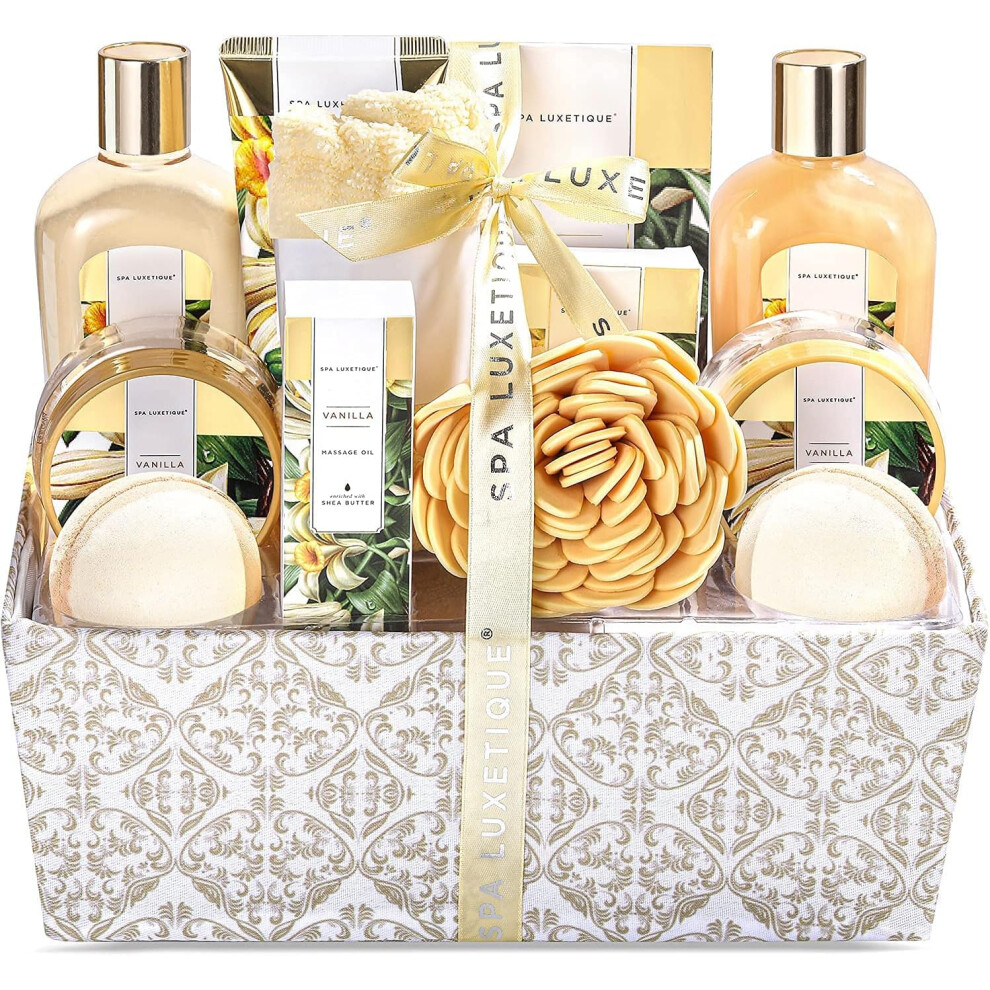 Spa Luxetique Spa Gift Set,12Pcs Vanilla Shower Set, Pamper Gifts For Women, Bath Gift Set With Body Lotion, Bath Bomb, Bubble Bath, Bath Sets For