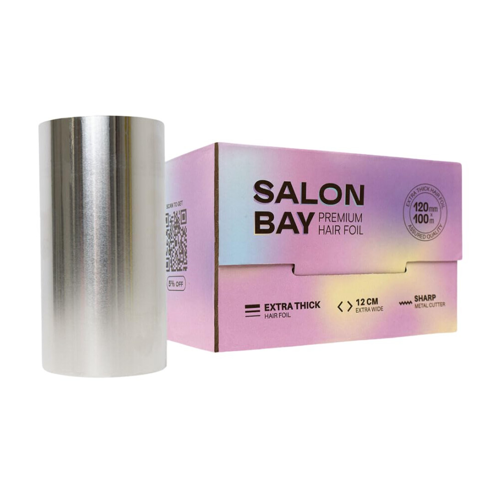 Salon Bay 12Cm X 100M Hair Foils For Highlighting - Premium Hairdressing Foil With Metal Cutter, Extra Wide Highlighting Foil For Hair Colouring And