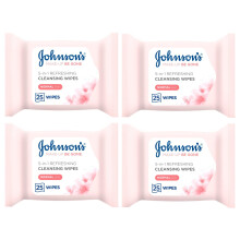 Makeup Remover Facial Wipes 4 PACK | 100 Wipes (25 x 4) Value MULTIPACK | For Waterproof Mascara | Johnsons Be Gone | Refreshing for Normal Skin