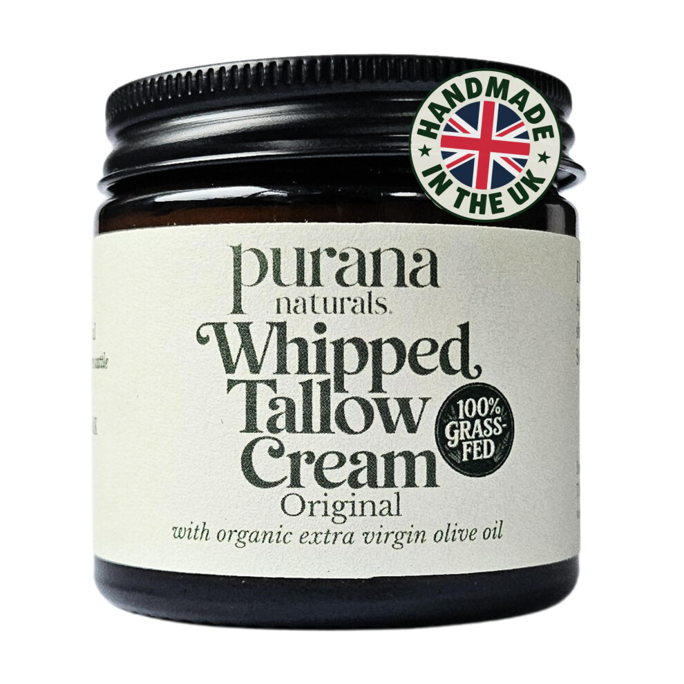 Purana Naturals Whipped Tallow Cream - Grass-Fed, Halal Beef Tallow Skincare With Organic Olive Oil - Seed Oil Free, Face & Body Moisturiser For Dry Skin & Eczema