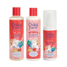 Childs Farm Kids Tangle Taming Hair Regime Bundle | Tear Free Strawberry & Organic Mint Shampoo (250ml), Conditioner (250ml) and Hair Detangler Spray