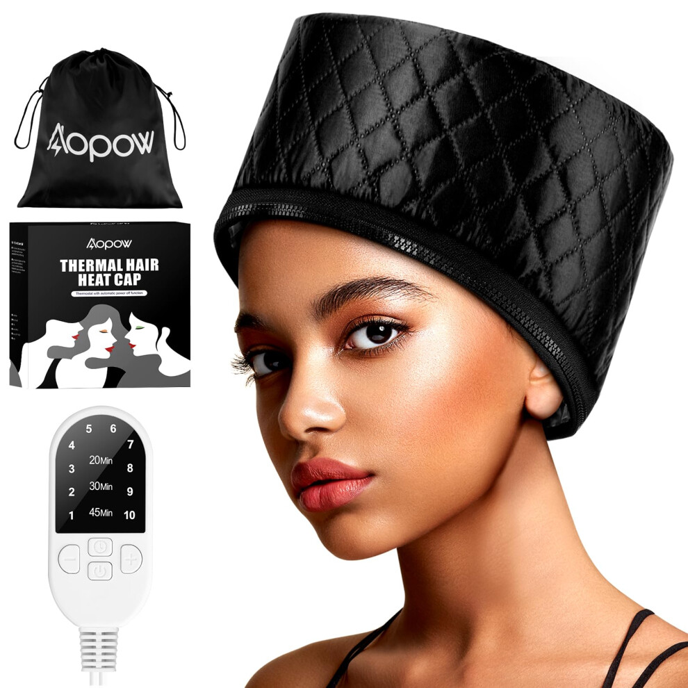 Aopow Hair Cap Treatment Steamer For Deep Conditioning - Upgraded Thermal Hot Head Heat Hat Electric For Afro Hair Spa Care Home Use With 10 Level Heats Up