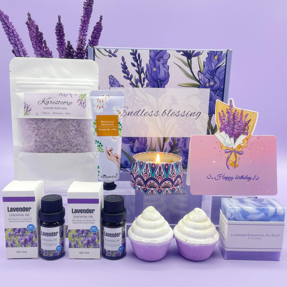 Karestcorp Lavender Bath Set Birthday Gifts For Women, Pamper Hampers For Her, Self Care Skin Care Gifts Box For Mum Best Friend Sister Wife Girlfriend, Ladies