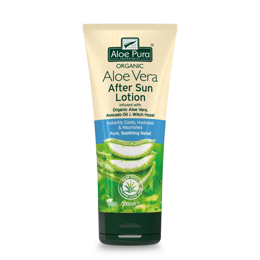 Aloe Pura , Organic Aloe Vera Aftersun Lotion, Natural, Vegan, Cruelty Free, Paraben & Sls Free, Soothing, 200Ml