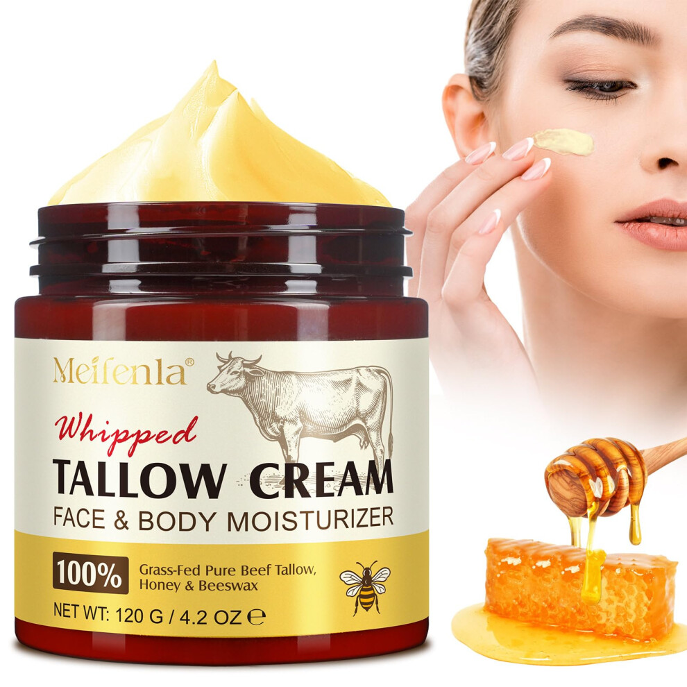 Meifenla Cream Beef Tallow For Skin, Tallow And Honey Natural Tallow Face Moisturizer, Organic Hydrating Beef Tallow Balm Deeply Moisturizing For Face
