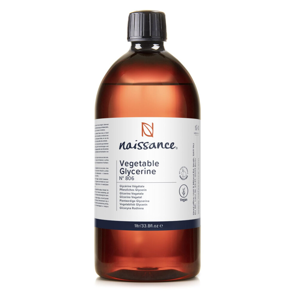 Naissance Vegetable Glycerine (Glycerol) Liquid (No. 806) 1 Litre - 100% Pure & Natural Glycerin, Premium Ep/Bp/Usp Pharmaceutical Grade, Natural