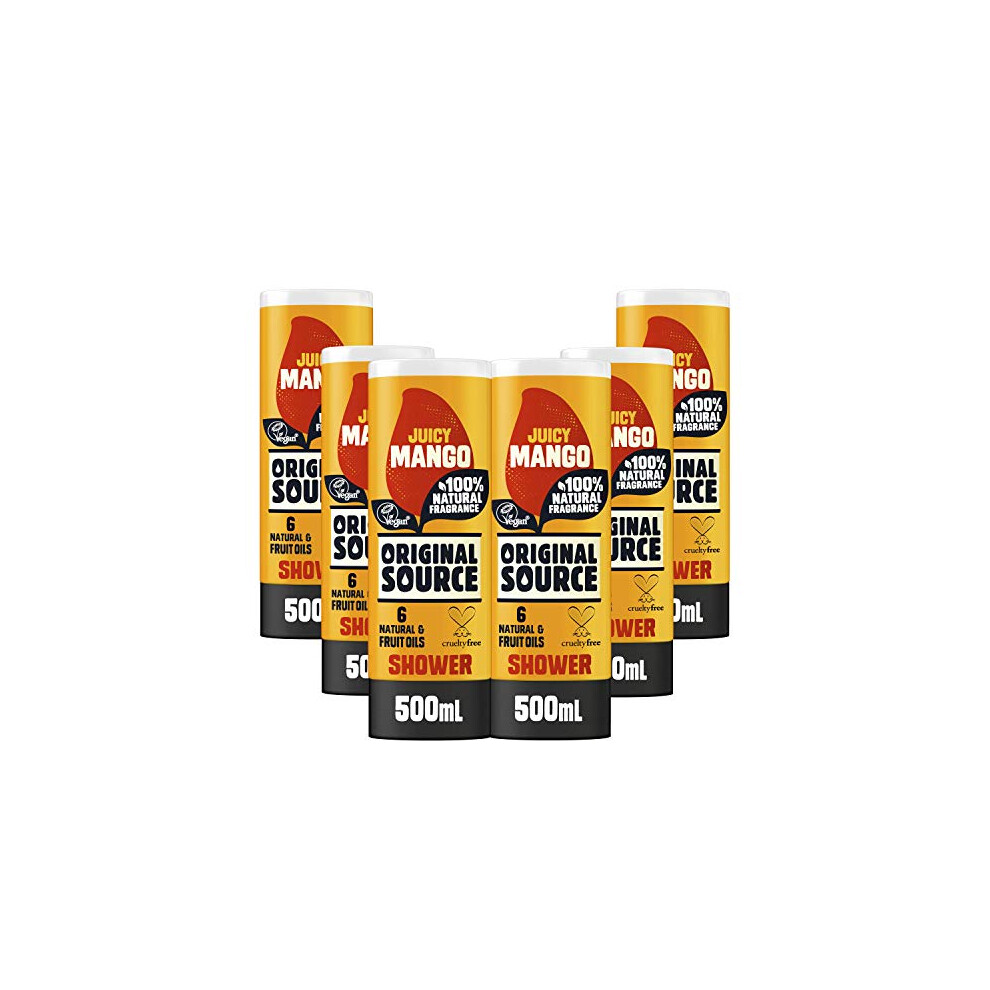 Original Source Mango Shower Gel, 100 Percent Natural Fragrance, Vegan, Cruelty Free, Paraben Free, Bulk Buy, Pack of 6 x 500 ml-image-OPC-PMXWD9W-NEW