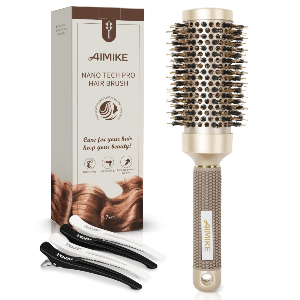Aimike Round Hair Brush, Nano Thermal Ceramic & Ionic Tech Round Brush, Round Brushes For Blow Drying With Boar Bristles, Barrel Brush For Styling,